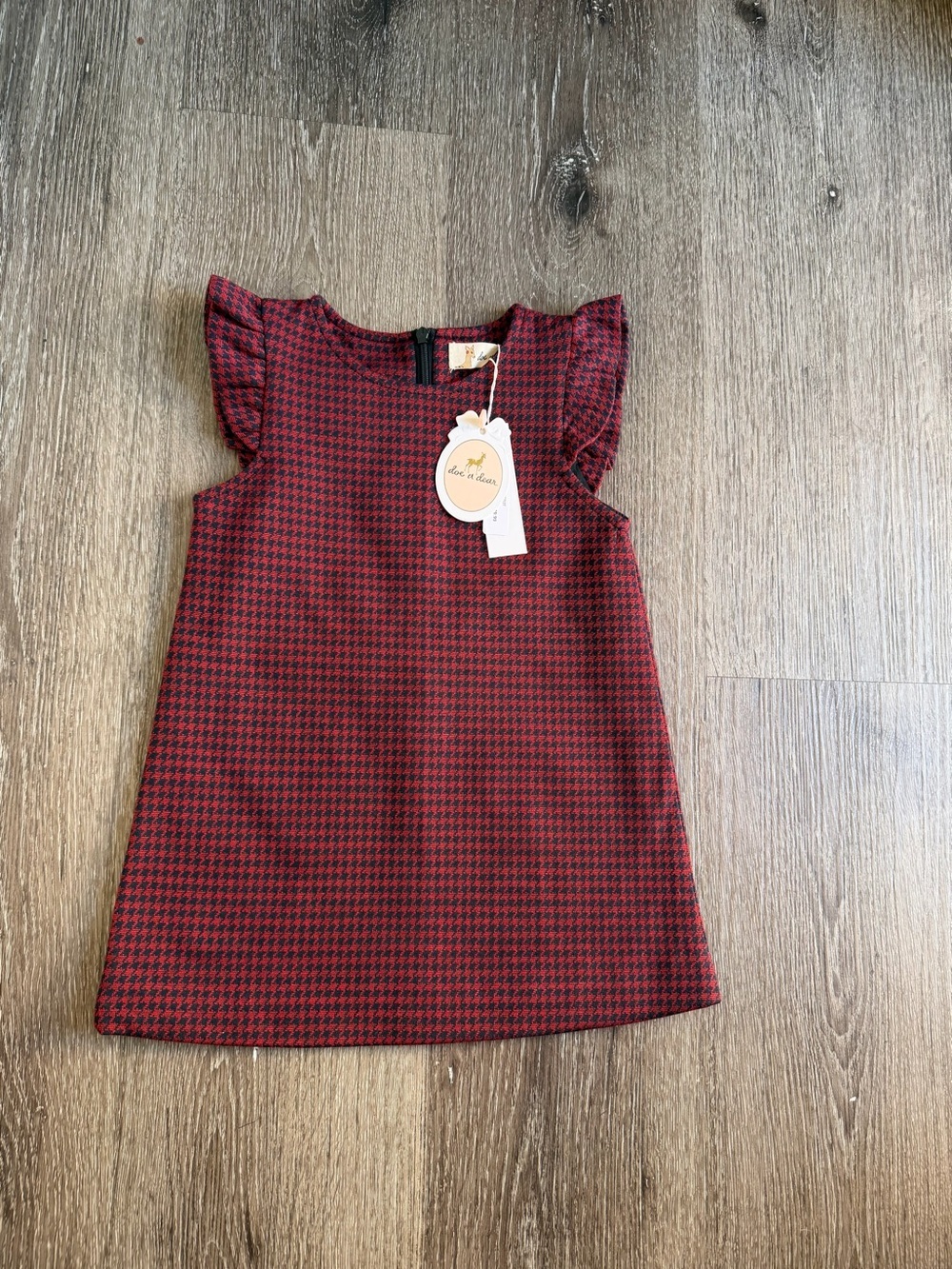 Doe a Dear Red & Black Houndstooth Dress